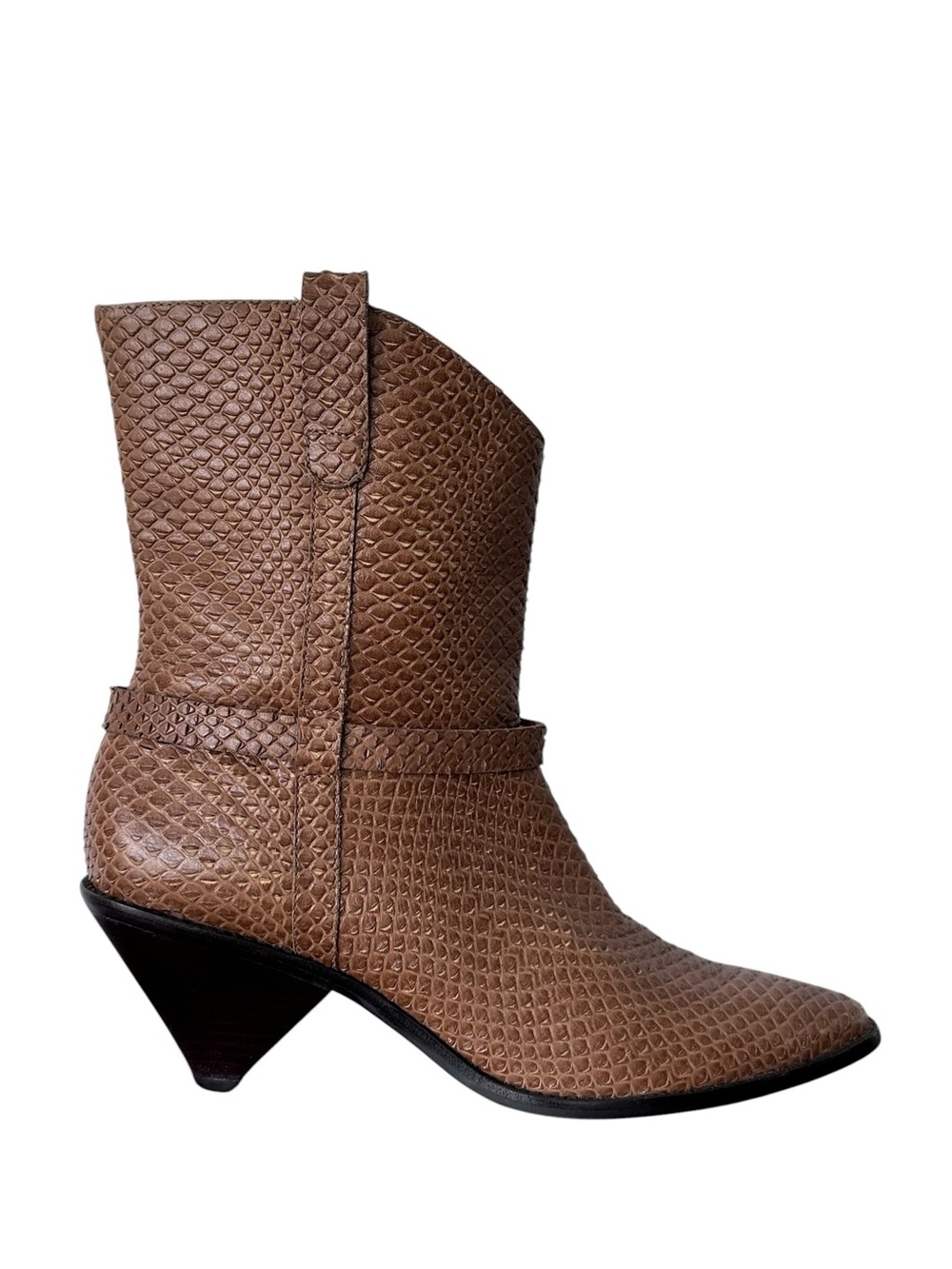 Matisse Fair Lady Brown Snakeskin Embossed Leather Western Ankle Boots Boho 9.5